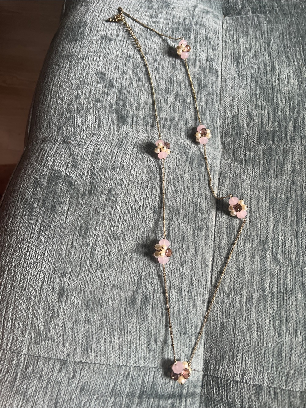 Gold-Tone Necklace with Pink Flower Stations - Women Jewelry